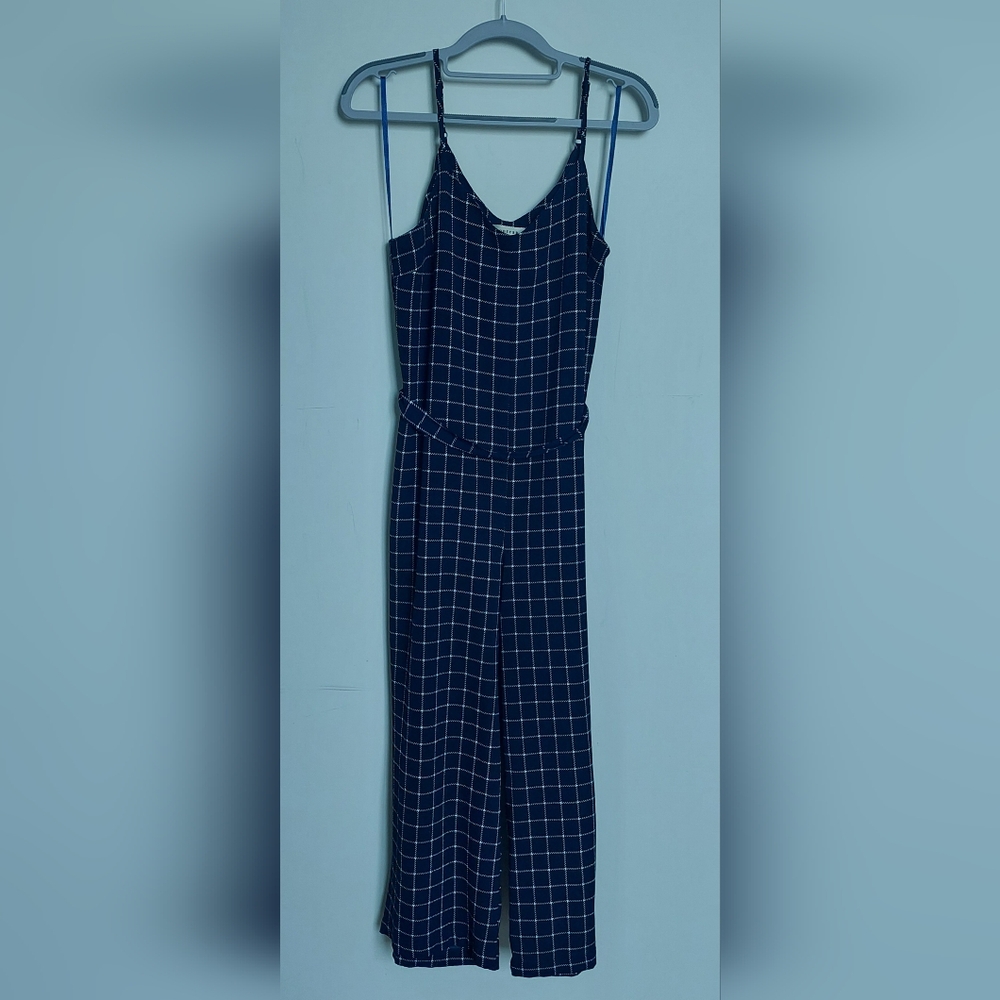 Navy Blue & White Checkered Jumpsuit Size Sm